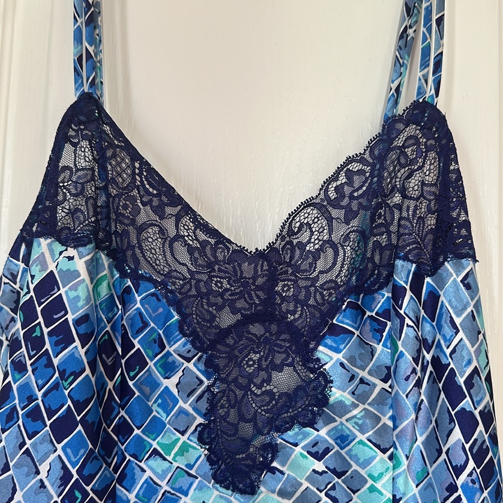 90’s Victoria’s Secret Satin Blue Mosaic Tile Geometric Print Slip Dress Small - Picture 4 of 13